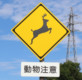 動物注意の標識。鹿のマーク。